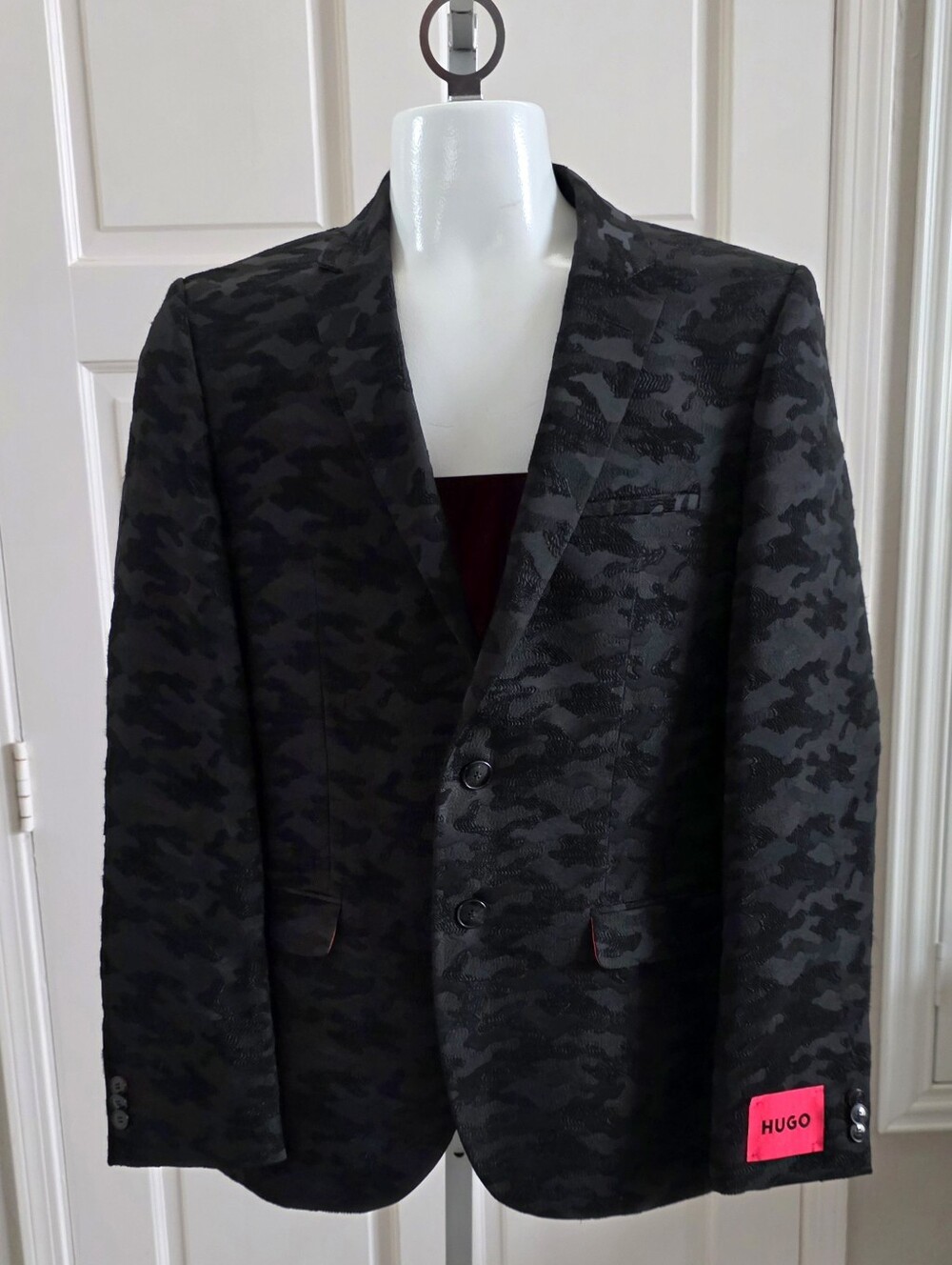 Hugo Men's Arti231j Jacket black blazer tonal camouflage jacquard pattern SZ 38R